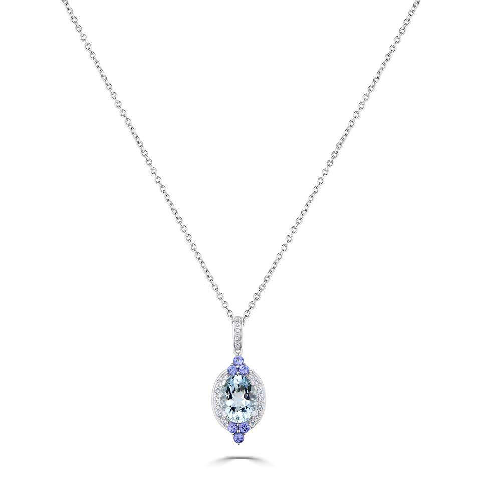 1.35 Carat Aquamarine And Tanzanite Pendant With Chain