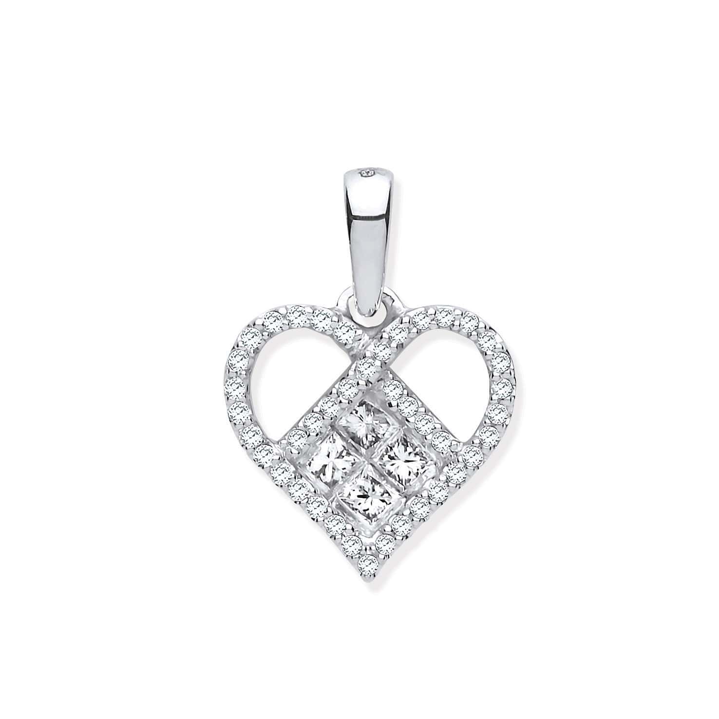0.33 Carat Natural Round And Princess Shaped Diamond Heart Pendant