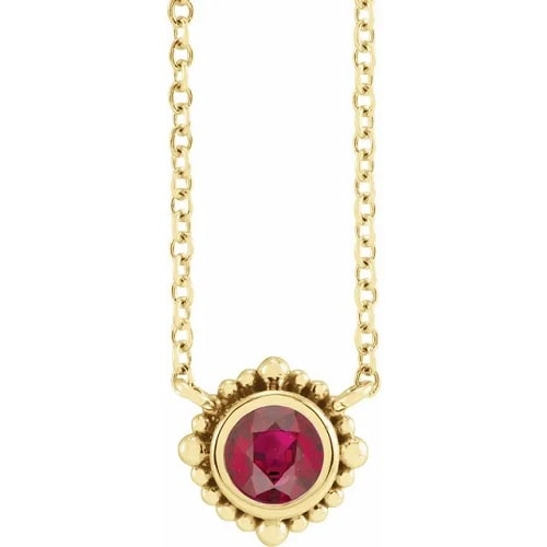 Pehir Natural Ruby Yellow Gold Bezel Set Necklace Gemstone