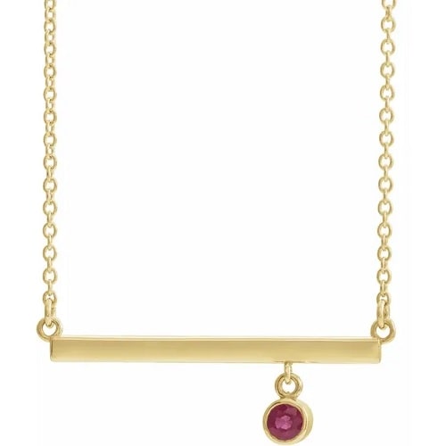 Pavanne Natural Ruby Yellow Gold Bezel Set Necklace Gemstone