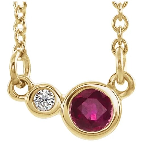 Pazienza Natural Ruby Yellow Gold Bezel Set Necklace Gemstone