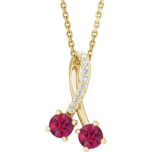 Perle Natural Ruby Yellow Gold 4 Prong Necklace Gemstone