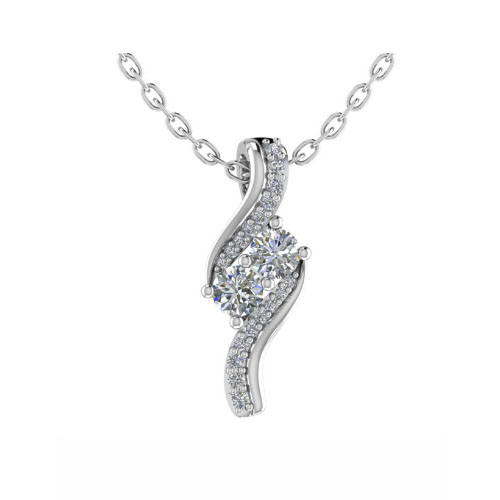 0.32 Ct Natural Diamond Round Cut Tulia  Halo Pendant Necklaces in 9K White Gold