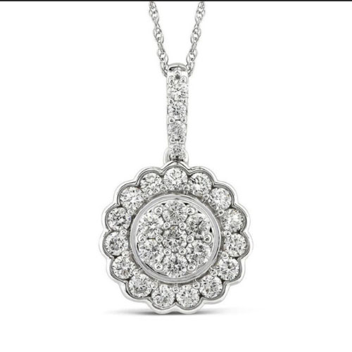 0.15 Ct Natural Diamond Round Cut Tihani  Halo Pendant Necklaces in 9K White Gold
