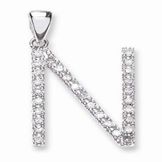 0.22 Carat Natural Round Diamond N Initial Pendant In White Gold