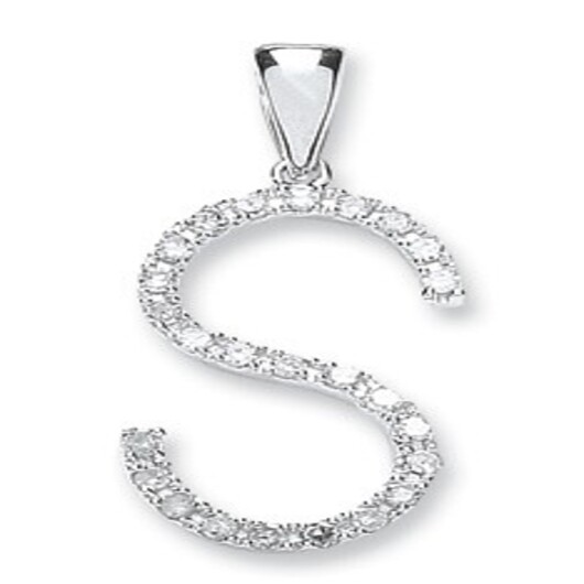 0.20 Carat Natural Round Diamond S Initial Pendant In White Gold