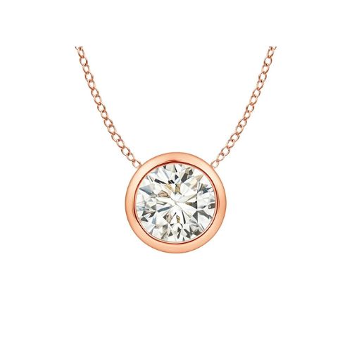 Quenild Natural Diamond Rose Gold Bezel Set Solitaire Pendant Necklace