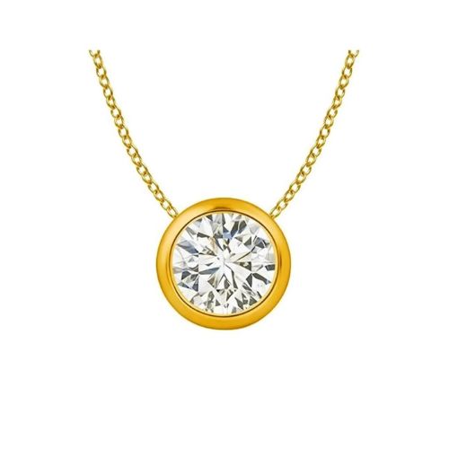 Quenild Natural Diamond Yellow Gold Bezel Set Solitaire Pendant Necklace