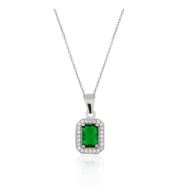 1.00 Carat Green Emerald Gemstone With Round Diamond Set Pendant