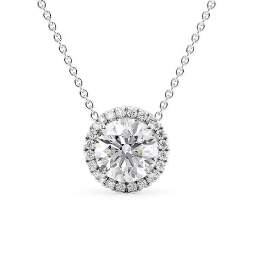 0.34 Ct Natural Diamond Round Cut Tisha  Halo Pendant Necklaces in 9K White Gold