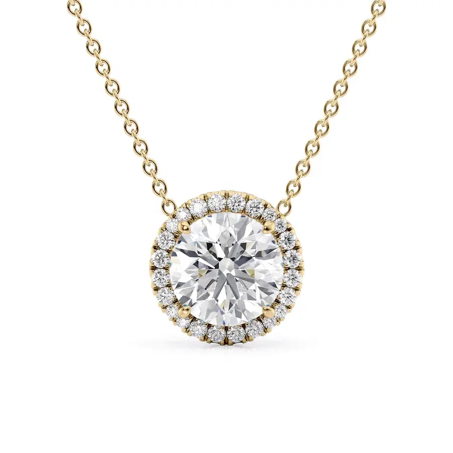 0.34 Ct Natural Diamond Round Cut Tisha  Halo Pendant Necklaces in 9K White Gold
