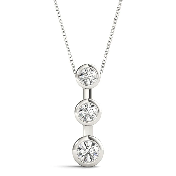 1 Ct Natural Diamond Round Cut Theberga  Journey Pendants Necklaces in 9K White Gold