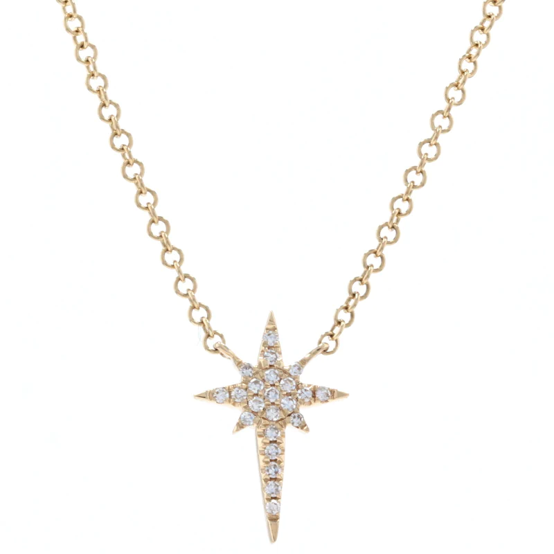 0.15 Ct Natural Diamond Round Cut Panu  Cross Pendants Necklaces in 9K Yellow Gold