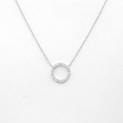0.15 Ct Natural Diamond Round Cut Pembe  Circle Pendants Necklaces in 9K White Gold