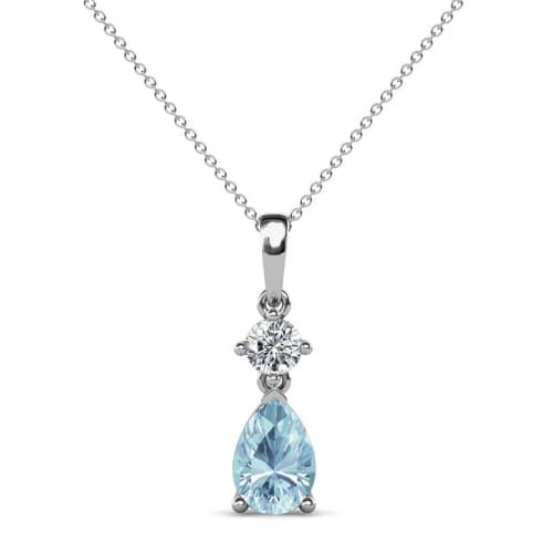 0.75 Carat Pear Shaped Aqua Marine And Round Diamond Pendant