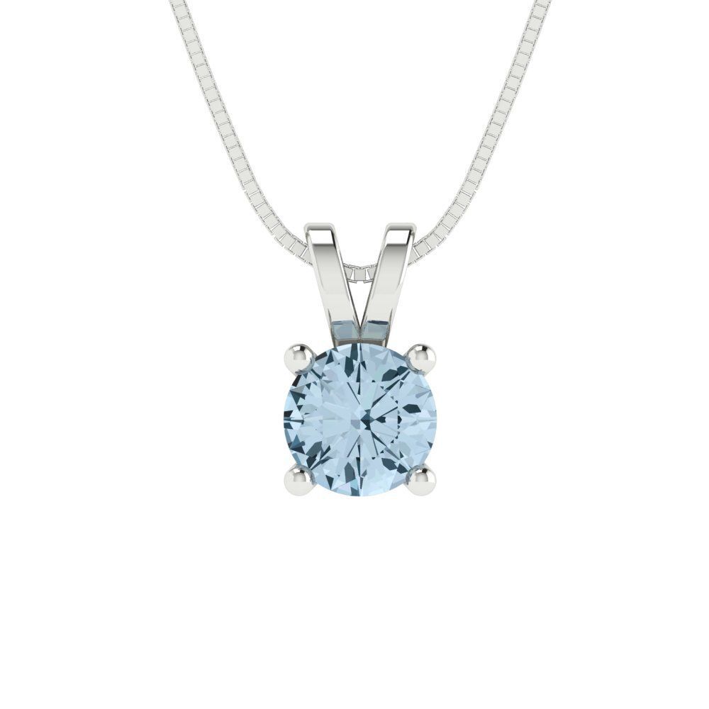 0.90 Carat Prong Setting Round Shaped Aquamarine Solitaire Pendant