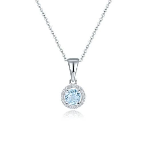 0.85 Ct Aquamarine Round Cut Pomona  Halo Pendant Necklaces in Silver 925