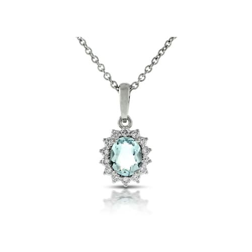 0.75 Ct Aquamarine Oval Cut Pomana  Halo Pendant Necklaces in Silver 925