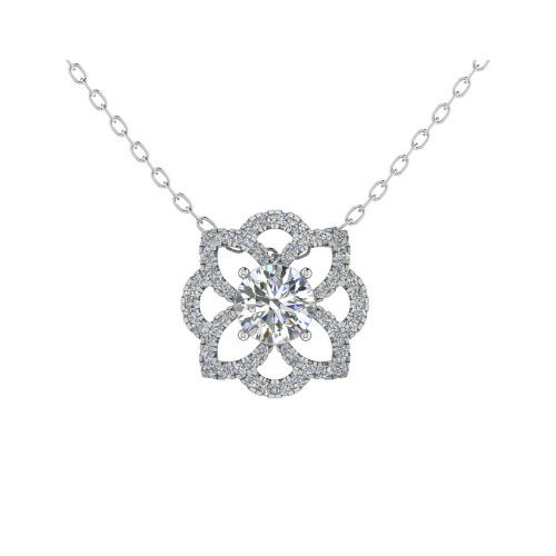 0.15 Ct Lab-Created Diamond Round Cut Tazmeen  Halo Pendant Necklaces in 9K White Gold