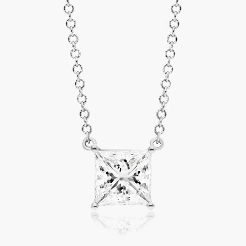 0.15 Ct Natural Diamond Princess Cut Toriana  Solitaire Pendant Necklaces in 9K White Gold