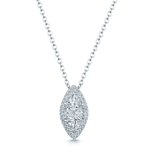 0.35 Ct Lab-Created Diamond Marquise Cut Tawanda  Halo Pendant Necklaces in 9K White Gold