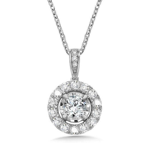 0.35 Ct Natural Diamond Round Cut Tiffani Halo Pendant Necklaces in 9K White Gold