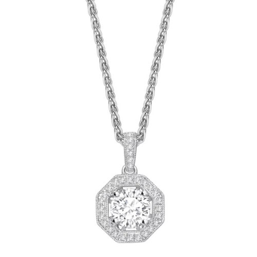 0.5 Ct Lab Grown Diamond Round Cut Tesia  Halo Pendant Necklaces in 9K White Gold