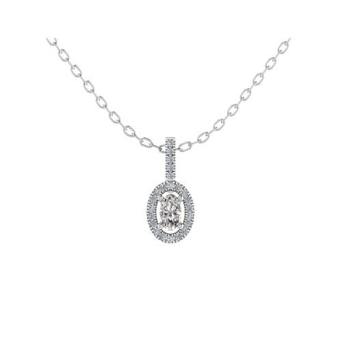 0.2 Ct Lab-Created Diamond Oval Cut Talisha  Halo Pendant Necklaces in 9K White Gold