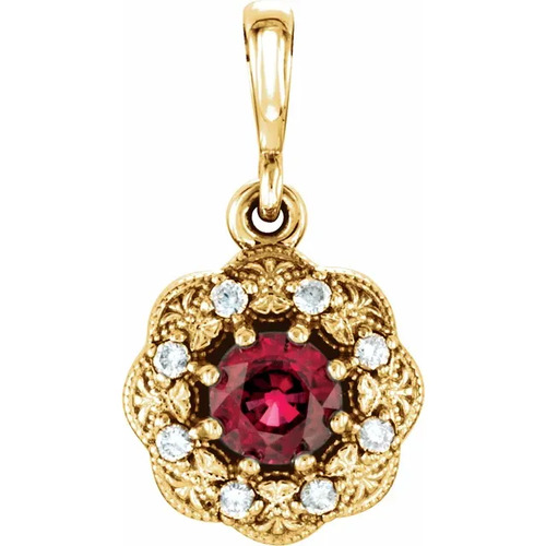Perenna Natural Ruby Yellow Gold 8 Prong Set Necklace Gemstone