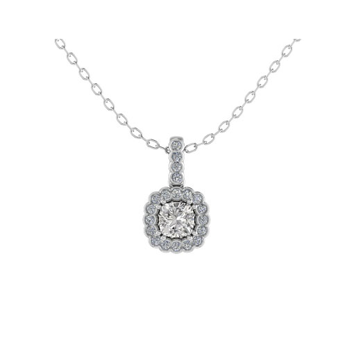 0.75 Ct Lab-Created Diamond Cushion Cut Tamanna  Halo Pendant Necklaces in 9K White Gold