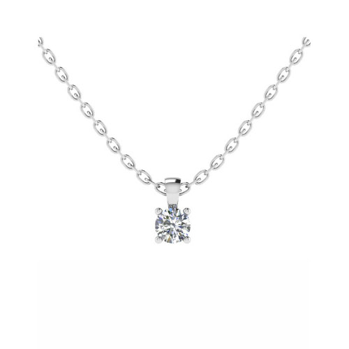 0.1 Ct Natural Diamond Round Cut Quinlee Solitaire Pendant Necklaces in 9K White Gold