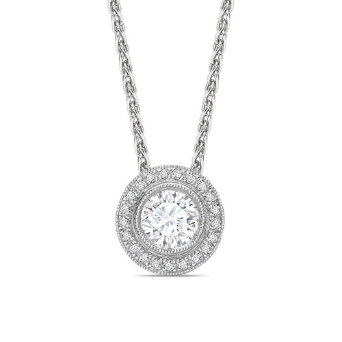 0.15 Ct Lab Grown Diamond Round Cut Tifani  Halo Pendant Necklaces in 9K White Gold