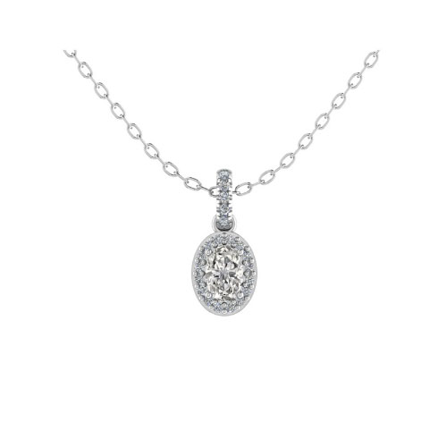 0.5 Ct Natural Diamond Oval Cut Terese  Halo Pendant Necklaces in 9K White Gold