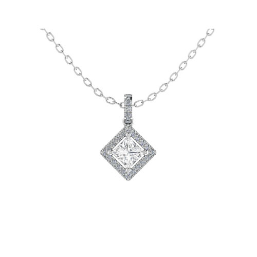 0.23 Ct Lab-Created Diamond Princess Cut Tesslyn  Halo Pendant Necklaces in 9K White Gold