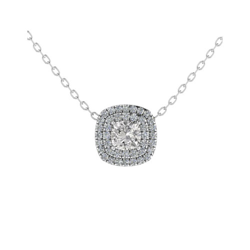 0.35 Ct Natural Diamond Cushion Cut Tais  Halo Pendant Necklaces in 9K White Gold