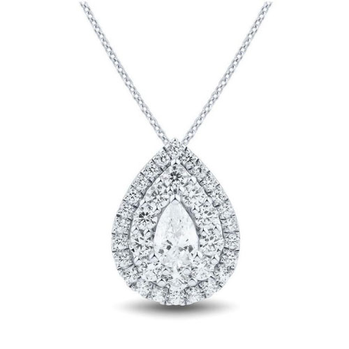 0.3 Ct Lab-Created Diamond Pear Cut Tanika  Halo Pendant Necklaces in 9K White Gold