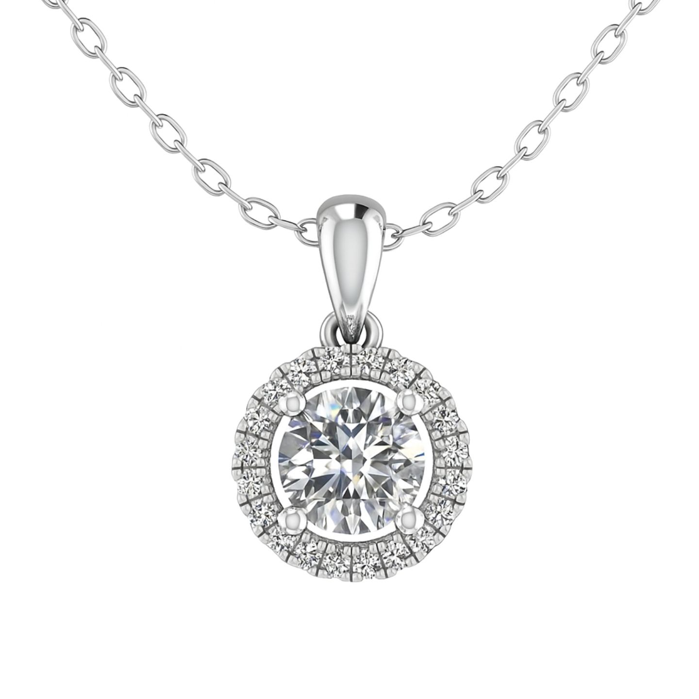 0.1 Ct Lab Grown Diamond Round Cut Tarynn  Halo Pendant Necklaces in 9K White Gold