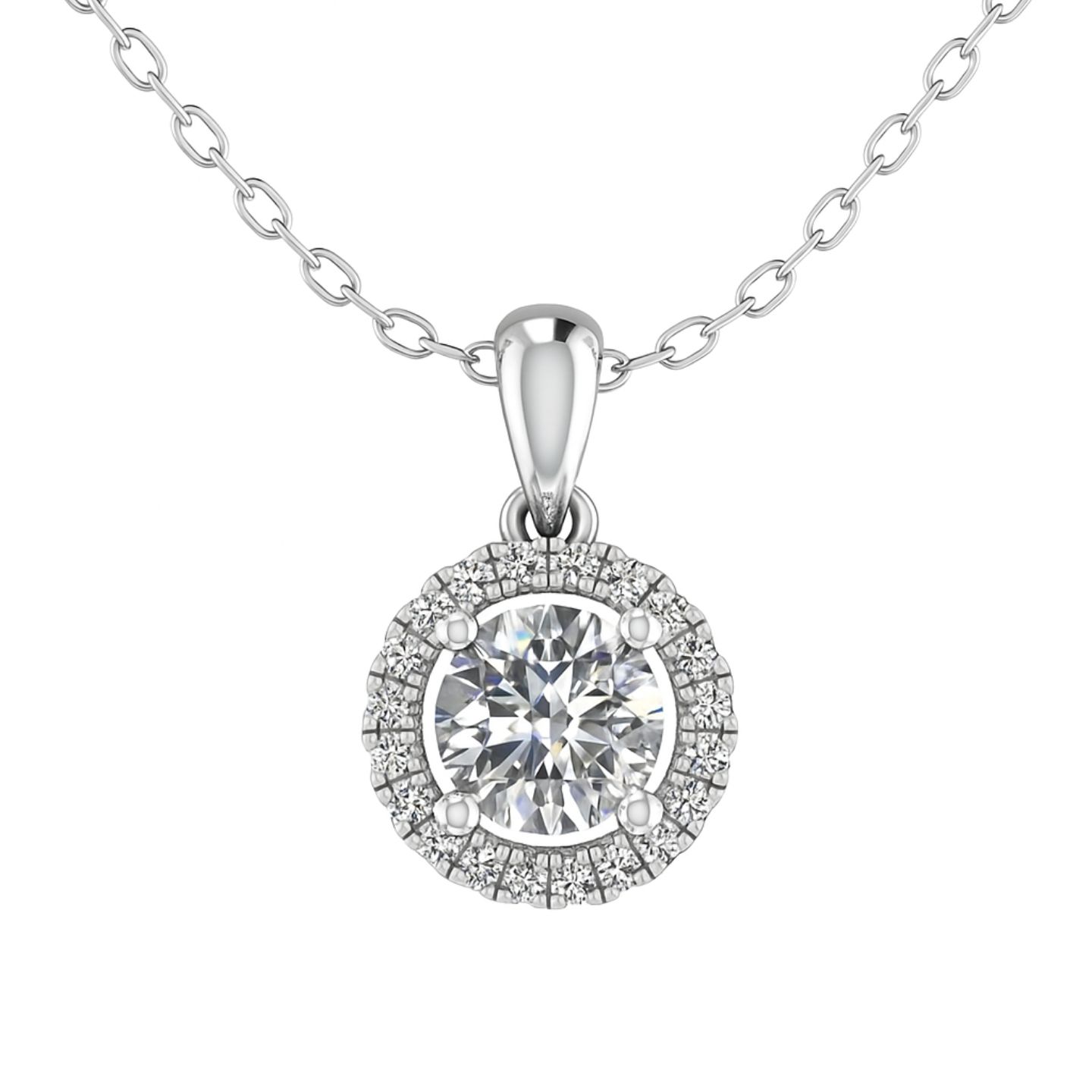 Sterling  Round 4 Prong setting  Diamond Pendant