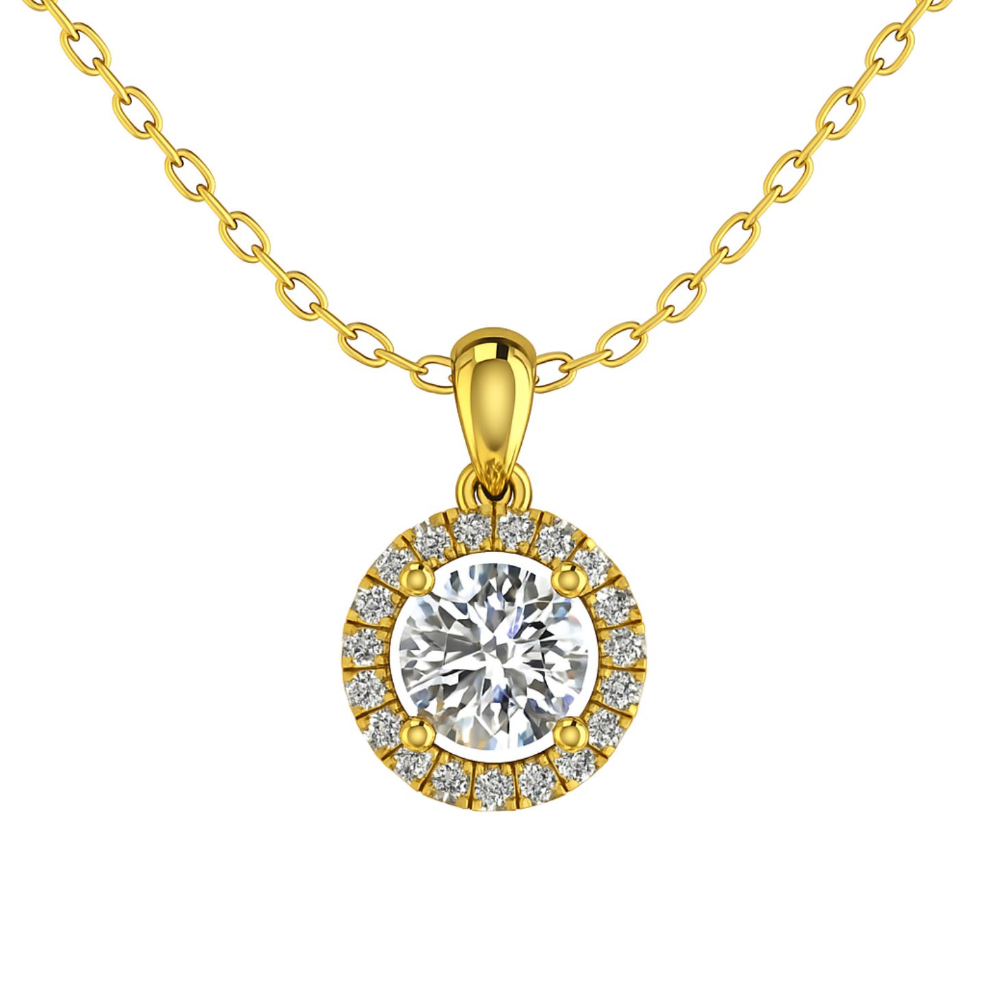 Tarynn Lab Grown Diamond Yellow Gold 4 Prong Halo Pendant Necklace