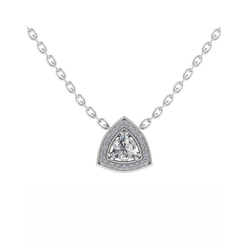 Natural Diamond Trillion Cut Tyanne Halo Pendant Necklaces in 9K White Gold