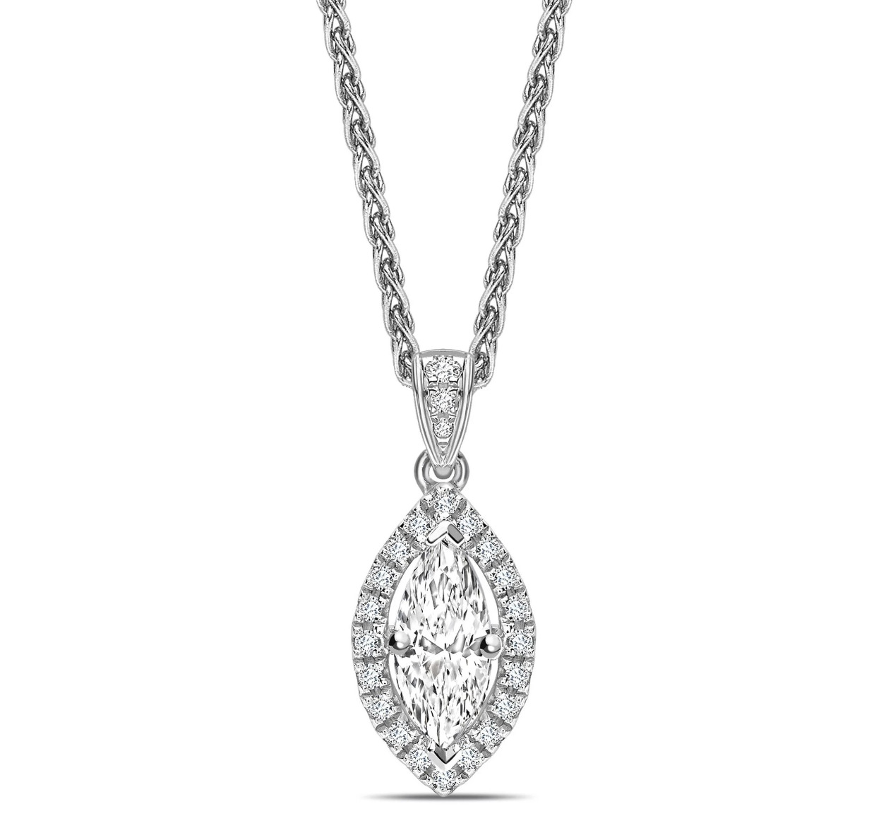 0.35 Ct Lab-Created Diamond Marquise Cut Teela  Halo Pendant Necklaces in 9K White Gold