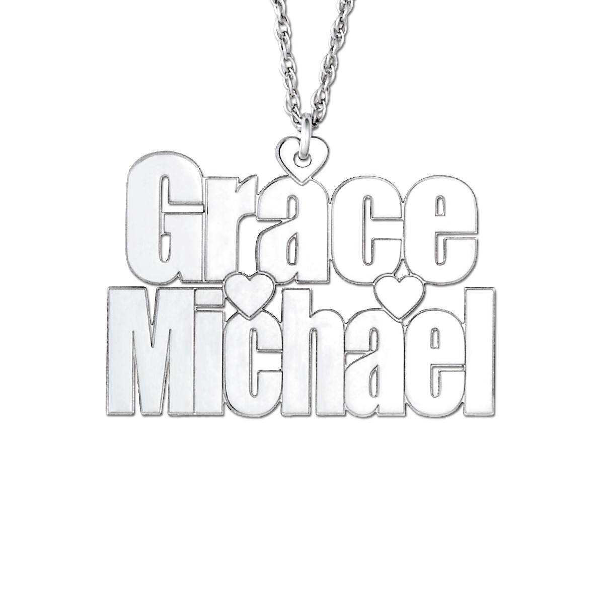 Lucas 2 Row Name Heart Center Necklace