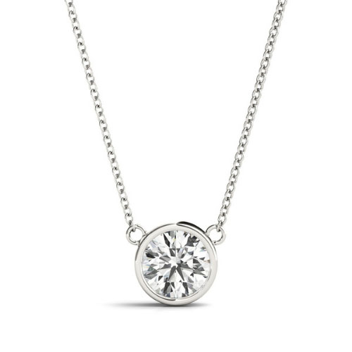 0.1 Ct Natural Diamond Round Cut Tilley  Solitaire Pendant Necklaces in 14K White Gold
