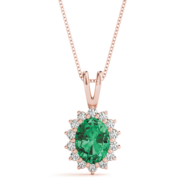 0.2 Ct Emerald Oval Cut Vanessah  Halo Pendant Necklaces in Silver 925