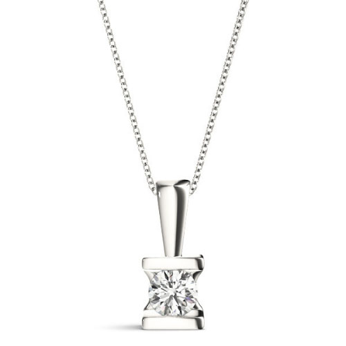 0.1 Ct Lab-Created Diamond Round Cut Ricela  Solitaire Pendant Necklaces in 14K White Gold