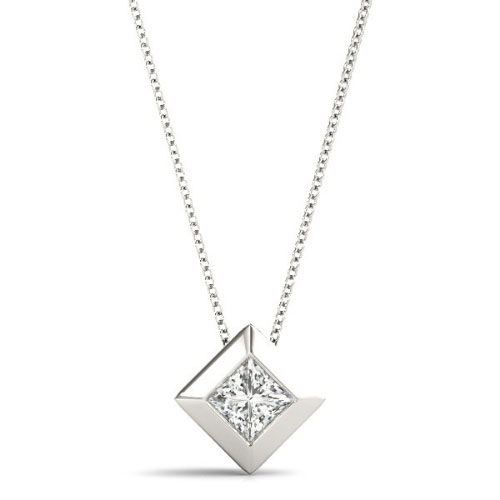 0.1 Ct Lab-Created Diamond Princess Cut Richarede  Solitaire Pendant Necklaces in 14K White Gold