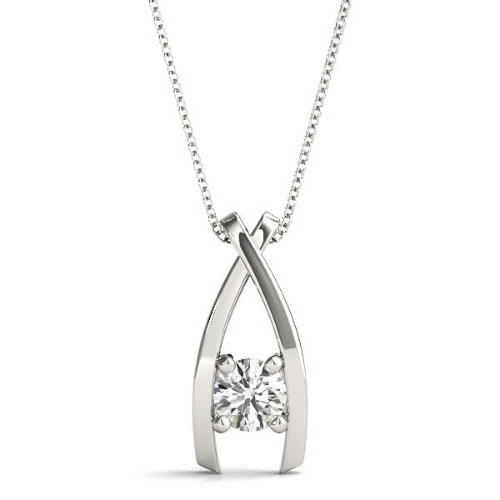 0.1 Ct Natural Diamond Round Cut Riliegh  Solitaire Pendant Necklaces in Silver 925