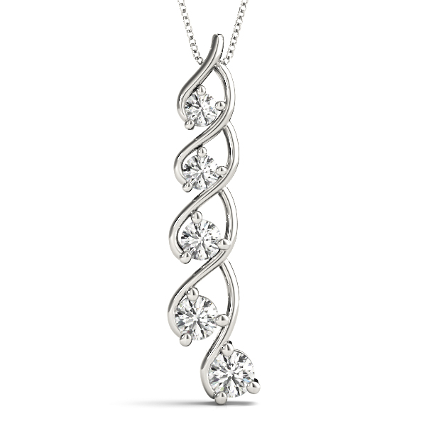 0.13 Ct Natural Diamond Round Cut Dempsey  Journey Pendants Necklaces in Silver 925