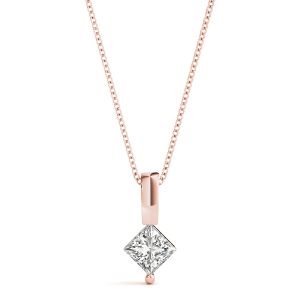 0.1 Ct Natural Diamond Princess Cut Robenia  Solitaire Pendant Necklaces in Silver 925