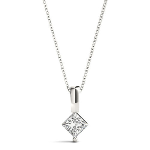 0.1 Ct Natural Diamond Princess Cut Robenia  Solitaire Pendant Necklaces in Silver 925